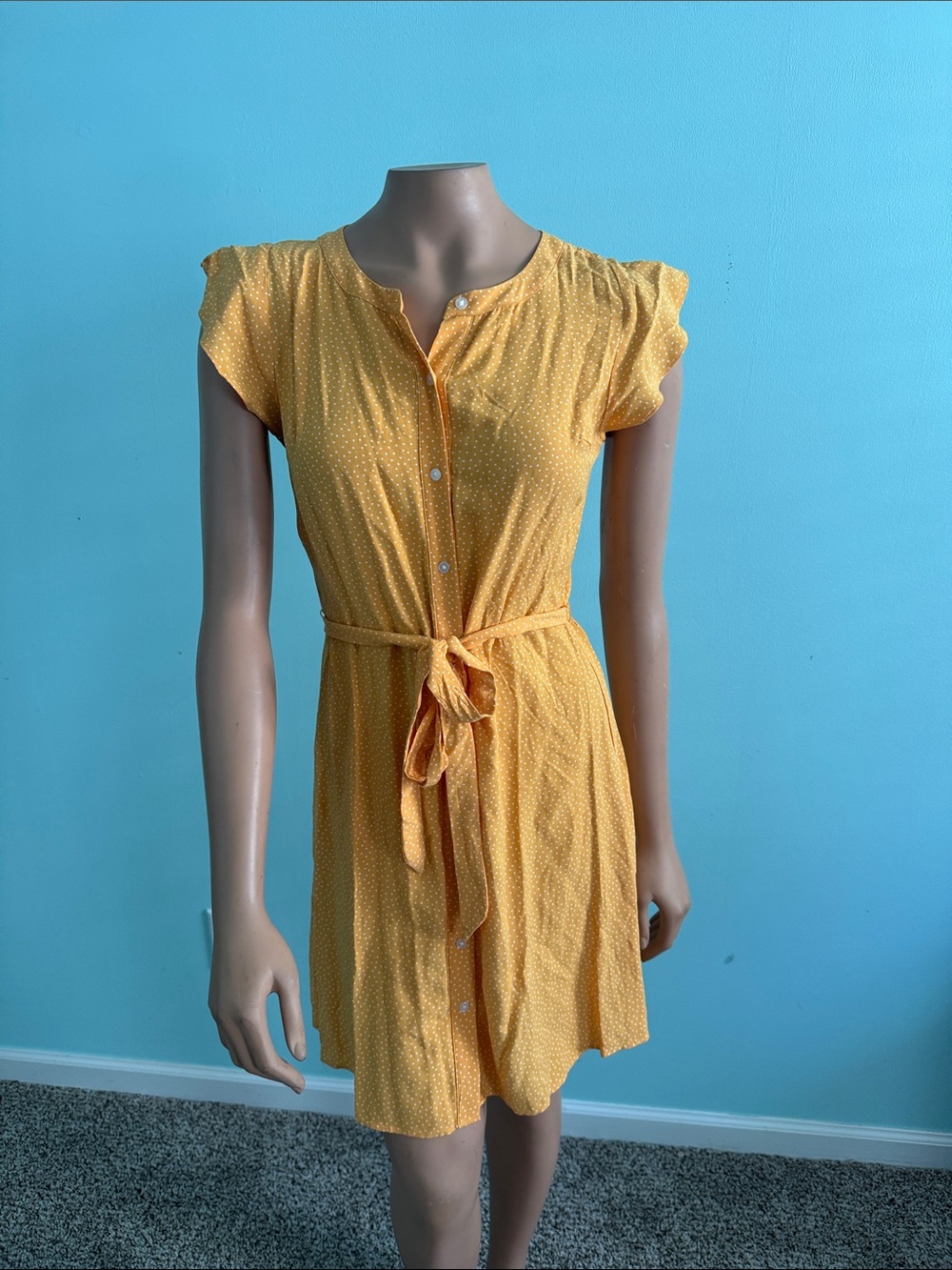 NWT! Loft Yellow Button-Front Belted Women’s Dress size 2 Petite